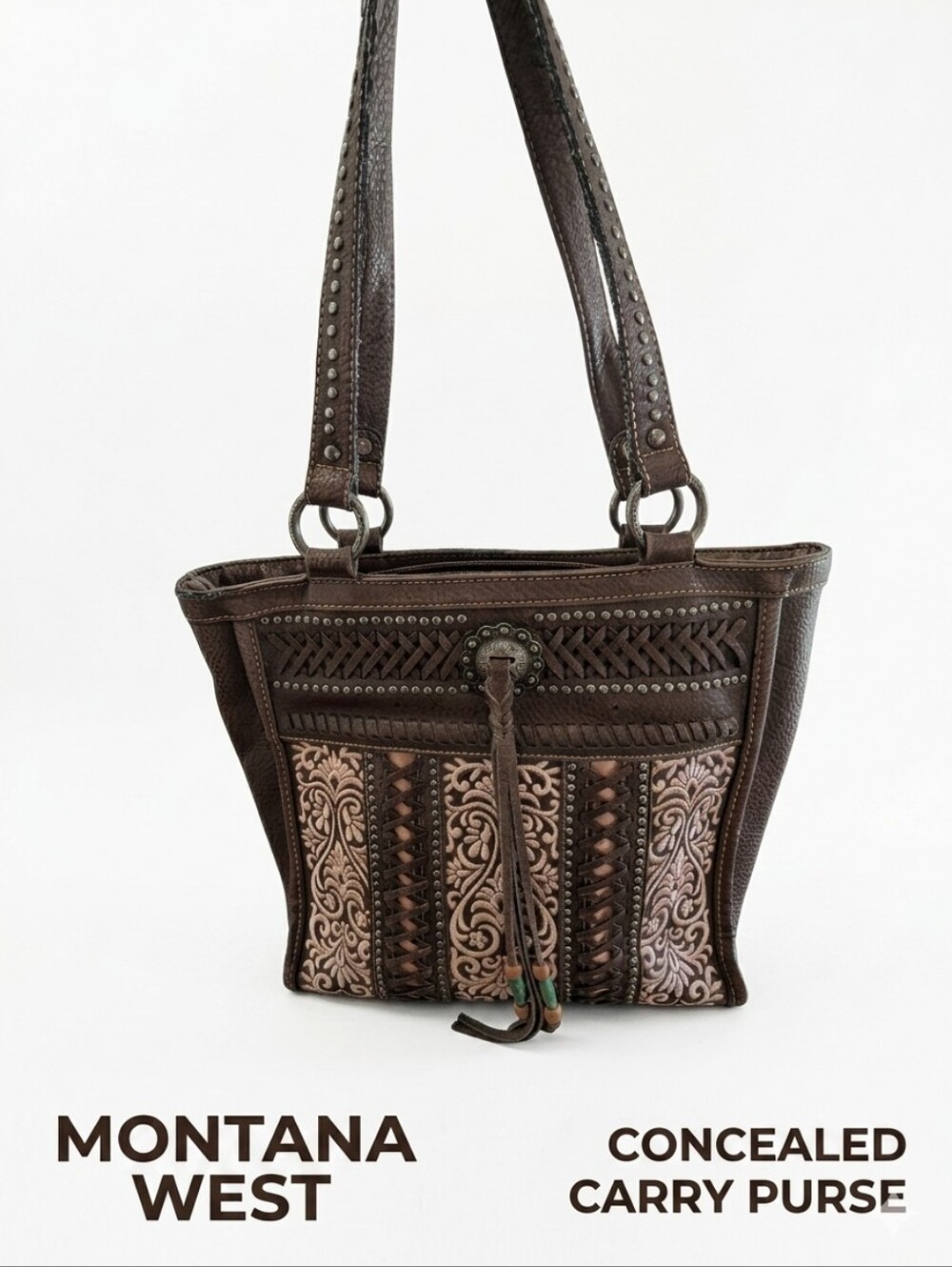Montana West Concealed Carry Purse Tooled Leather Western Studded Shoulder Bag